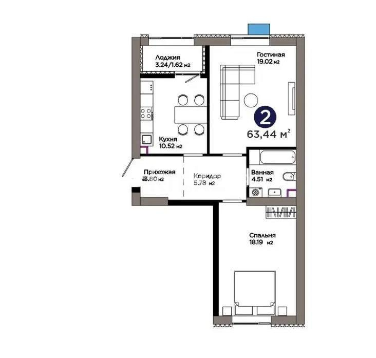 Продажа 2-комнатной квартиры, 63.44 м², ул. Хусейна бен Талала, дом  1 стр - Продажа  двухкомнатных квартир в Астане фото 1 из 1