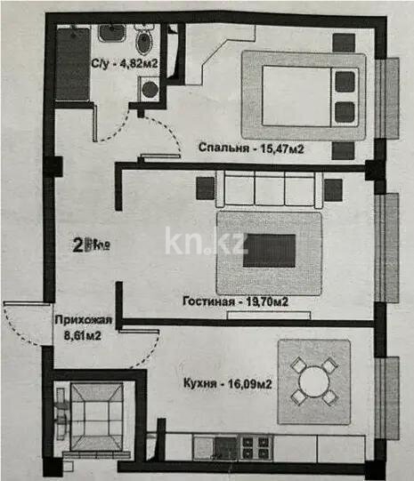 Продажа 2-комнатной квартиры, 64.69 м² в Алматы