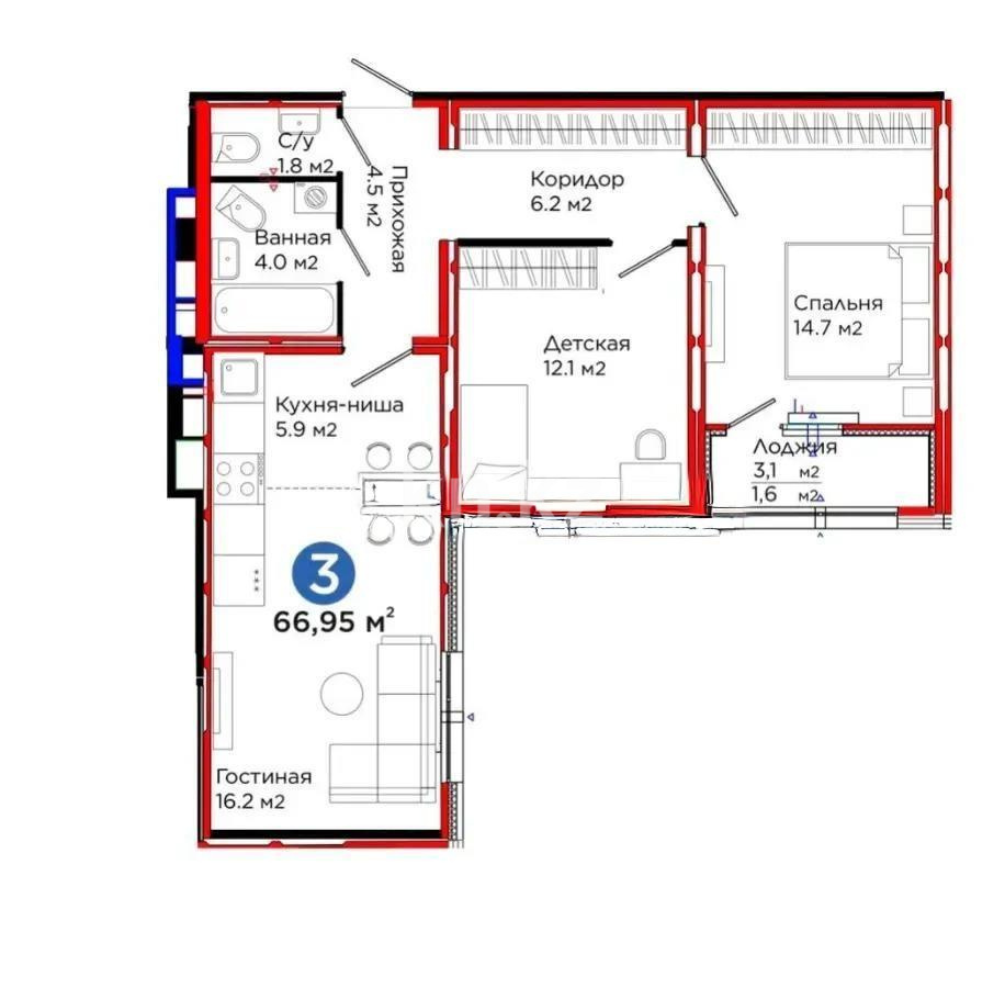 Продажа 3-комнатной квартиры, 66.95 м², ул. Е-103, дом  5а - Продажа квартир в Казахстане фото 1 из 1