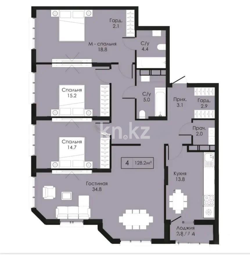 Продажа 4-комнатной квартиры, 129 м² - Продажа офисных и торговых помещений в Жезказгане фото 1 из 1