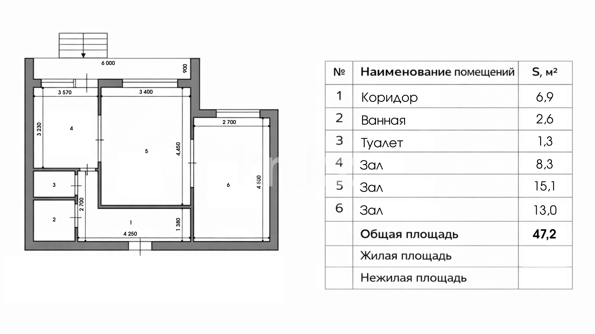 Продажа помещения, 47.2 м² - Продажа офисных и торговых помещений в Караганде фото 2 из 6