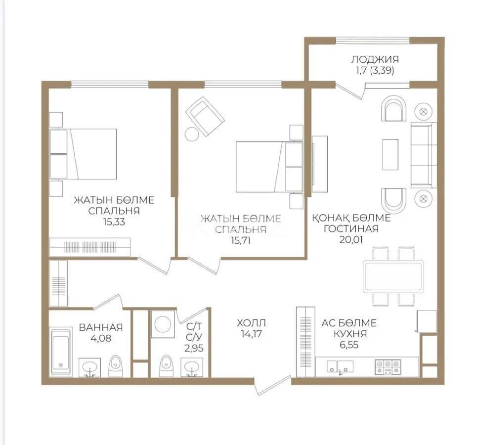 Продажа 3-комнатной квартиры, 80.5 м², ул. Сатпаева, дом  90а/1 - Продажа квартир в Алматы фото 1 из 1
