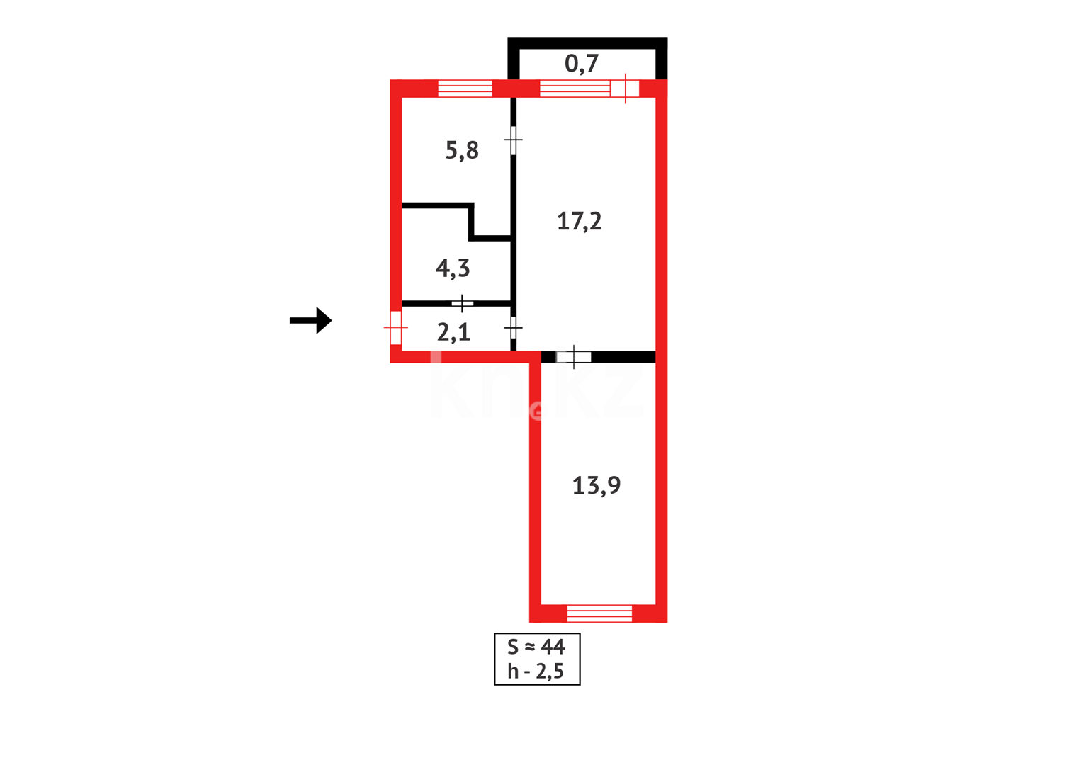 Продажа 2-комнатной квартиры, 42 м² в Караганде - фото 8
