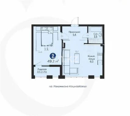 Продажа 2-комнатной квартиры, 49.2 м² - Продажа квартир в Астане фото 1 из 1