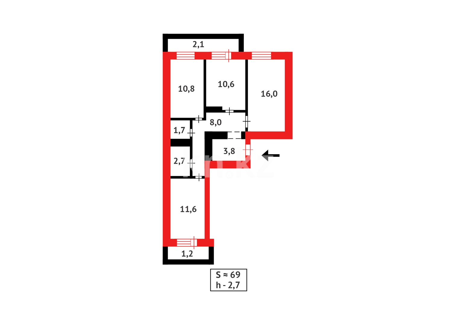Продажа 3-комнатной квартиры, 71 м², ул. Маметовой в Астане - фото 11