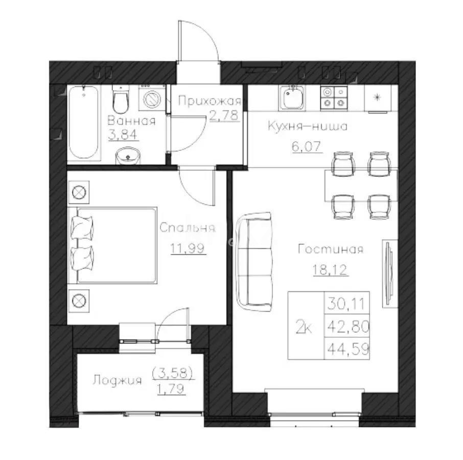 Продажа 2-комнатной квартиры, 45.8 м² - Продажа квартир в р-не Сарайшык Астаны фото 1 из 1