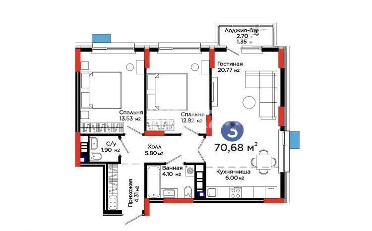 Продажа 3-комнатной квартиры, 71 м², ул. Е-321, дом  6 - Продажа  трехкомнатных квартир в Астане фото 1 из 1
