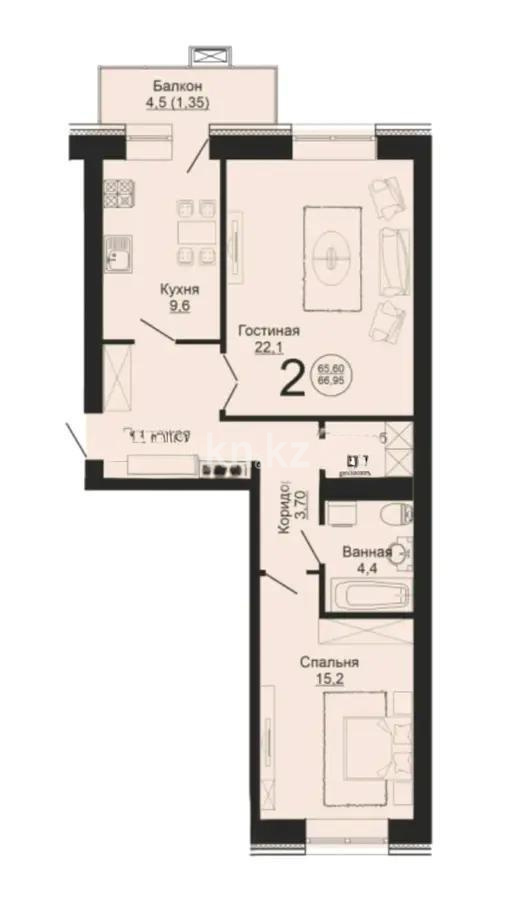Продажа 2-комнатной квартиры, 68 м², ул. Жангельдина, дом  14 стр - Продажа  двухкомнатных квартир в новостройках Астаны без посредников фото 1 из 1