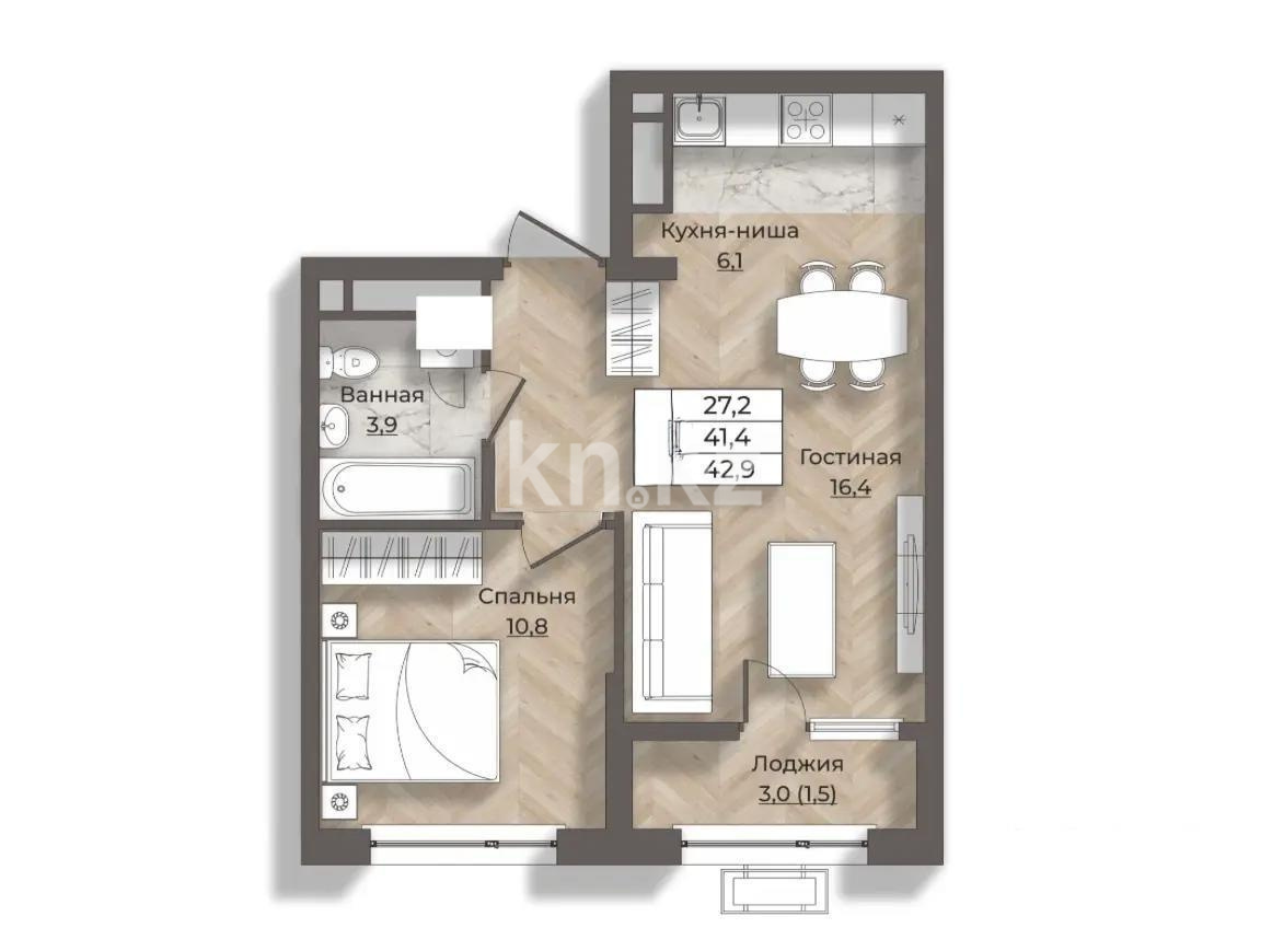 Продажа 2-комнатной квартиры, 42.5 м² - Продажа двухкомнатных квартир в Алматы фото 1 из 1