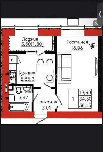 Продажа 1-комнатной квартиры, 36.13 м² в Астане