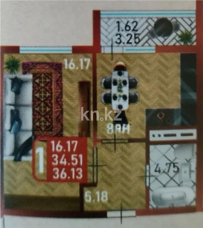Продажа 2-комнатной квартиры, 37 м² - Продажа двухкомнатных квартир от собственников в Казахстане фото 1 из 1