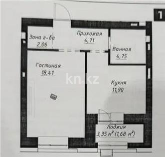 Продажа 1-комнатной квартиры, 43.51 м² в Астане