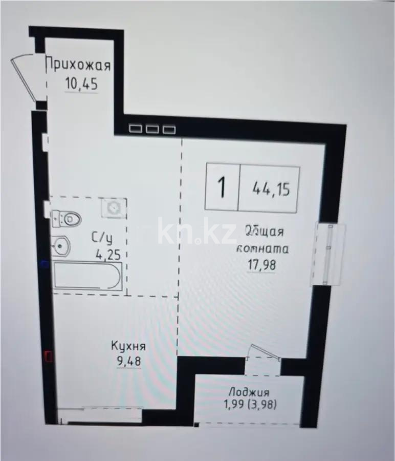 Продажа 1-комнатной квартиры, 44.15 м², ул. Байтурсынова, дом  36 - Продажа  однокомнатных квартир в новостройках Астаны без посредников с фото фото 1 из 1