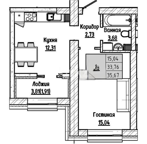Продажа 1-комнатной квартиры, 35.67 м², ул. Айтматова, дом  21 стр - Продажа квартир в Казахстане фото 1 из 1