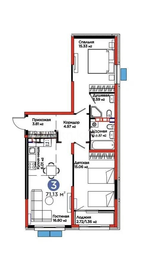 Продажа 3-комнатной квартиры, 71.13 м² - Продажа квартир в Турксибском р-не Алматы фото 1 из 1