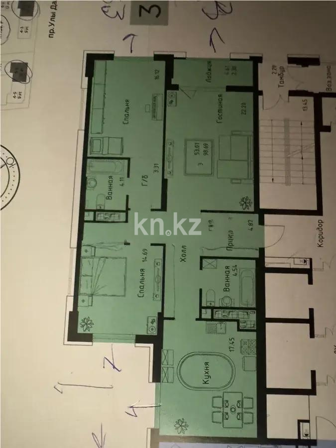 Продажа 3-комнатной квартиры, 98 м², пр. Улы Дала, дом  29/1 - Продажа квартир в новостройках Астаны фото 6 из 6