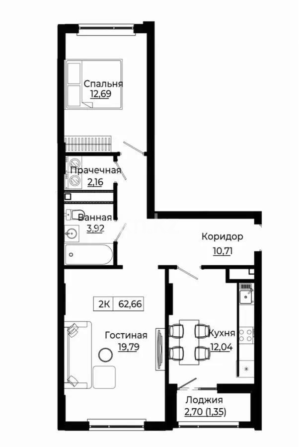 Продажа 2-комнатной квартиры, 62.66 м², пр. Улы Дала, дом  28 - Продажа квартир в Астане фото 1 из 1
