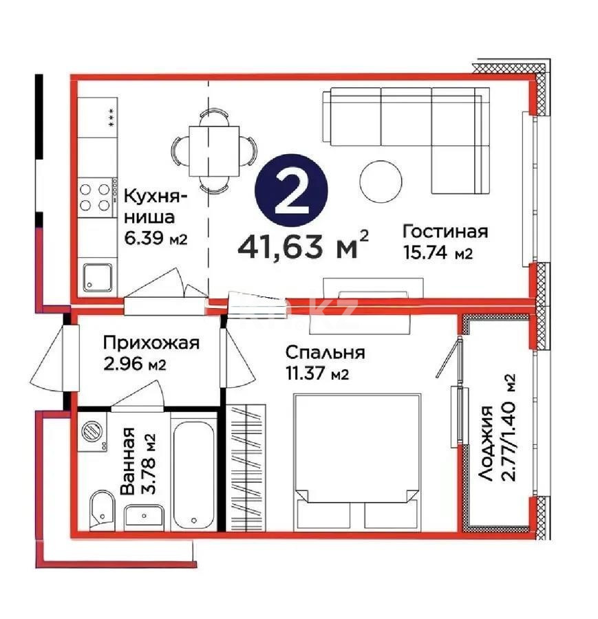 Продажа 2-комнатной квартиры, 42 м² - Продажа  двухкомнатных квартир в новостройках Астаны фото 1 из 1