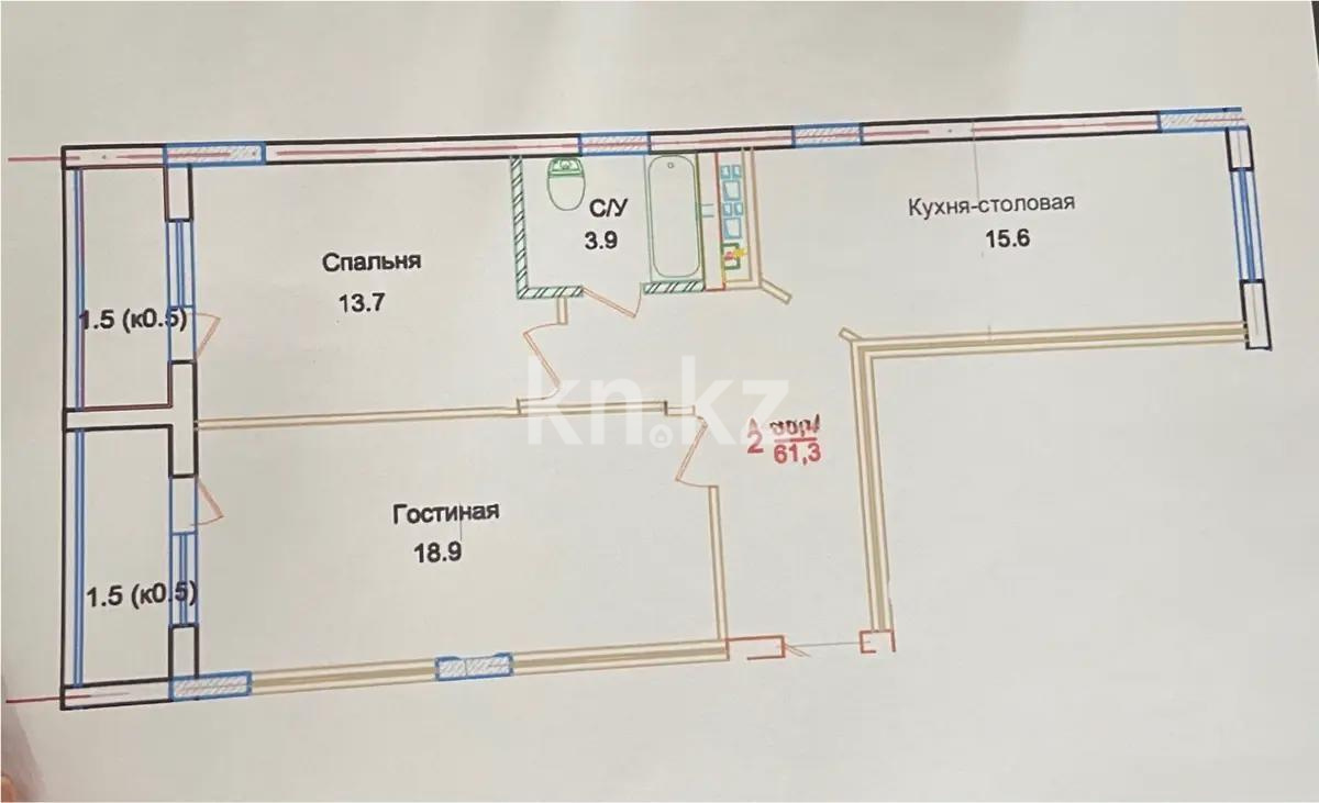 Продажа 2-комнатной квартиры, 61.3 м², ул. Хмельницкого, дом  3а стр - Продажа  двухкомнатных квартир в новостройках Астаны без посредников с фото фото 4 из 4