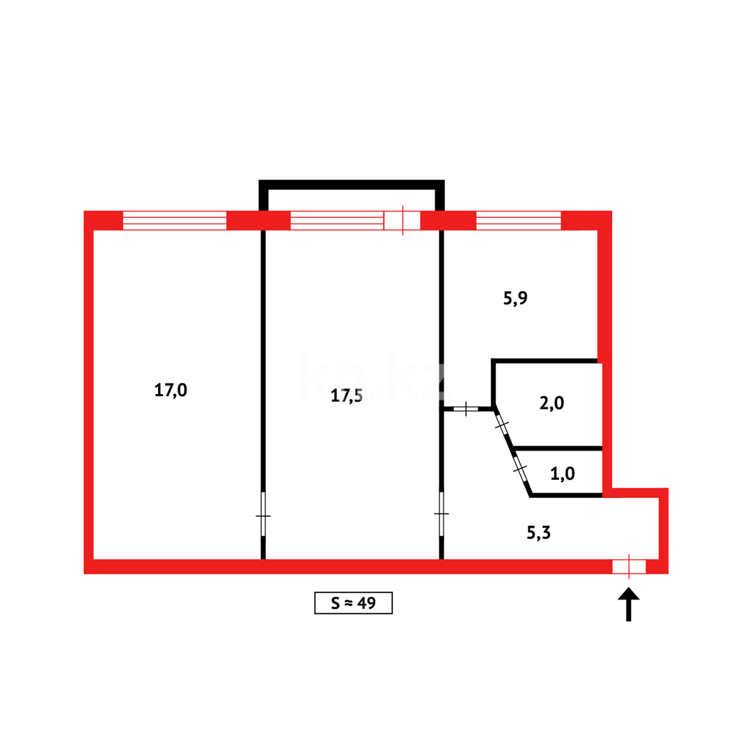 Продажа 2-комнатной квартиры, 49 м² в Караганде