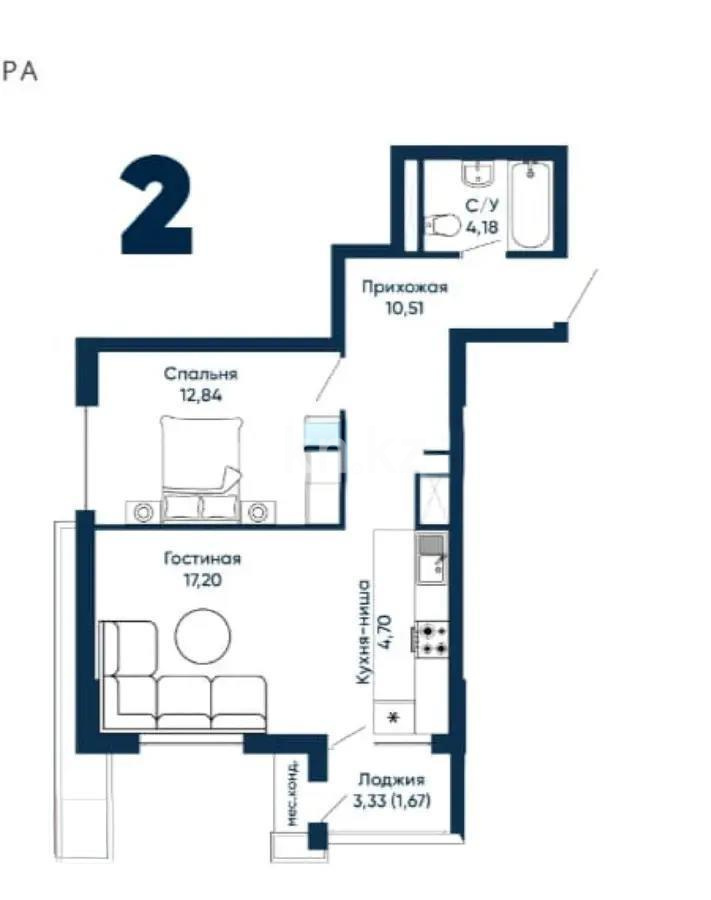 Продажа 2-комнатной квартиры, 50.2 м², пр. Туран, дом  71 - Продажа квартир в новостройках Астаны без посредников с фото фото 1 из 1