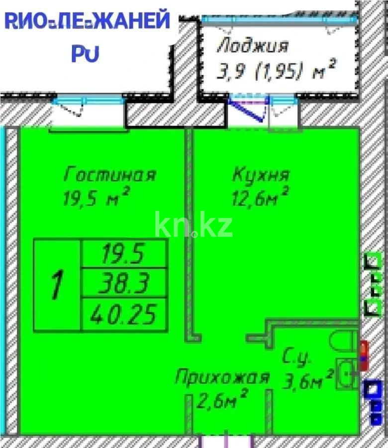 Продажа 1-комнатной квартиры, 40.25 м² в Астане