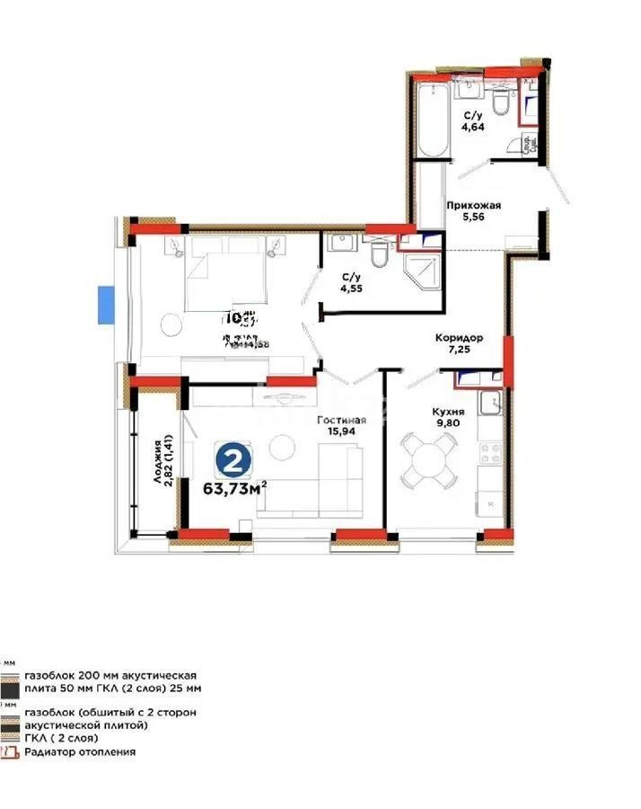 Продажа 2-комнатной квартиры, 64 м² в Астане