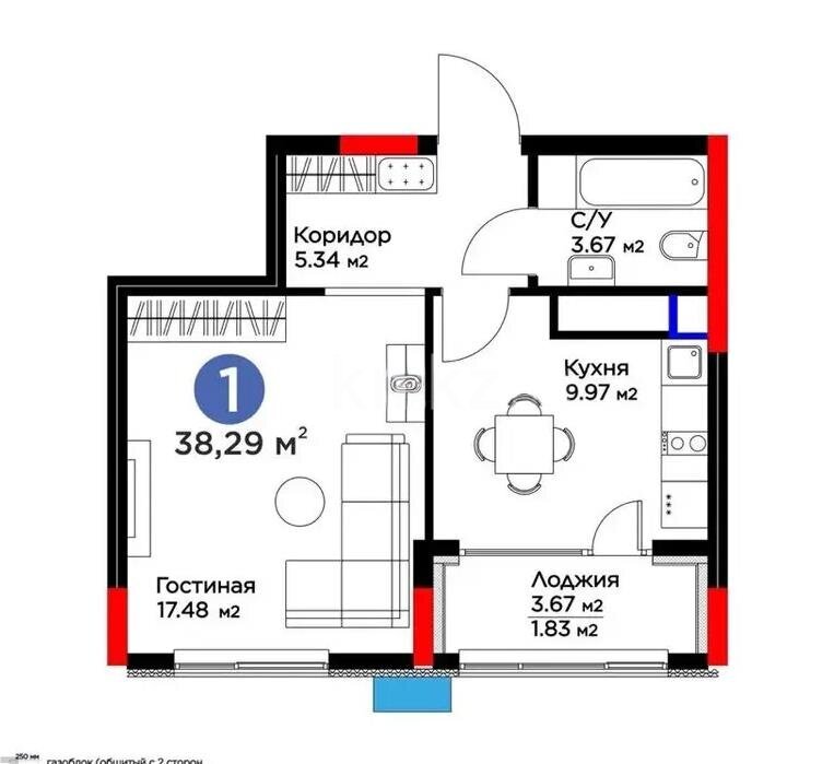 Продажа 1-комнатной квартиры, 38.3 м² в Астане