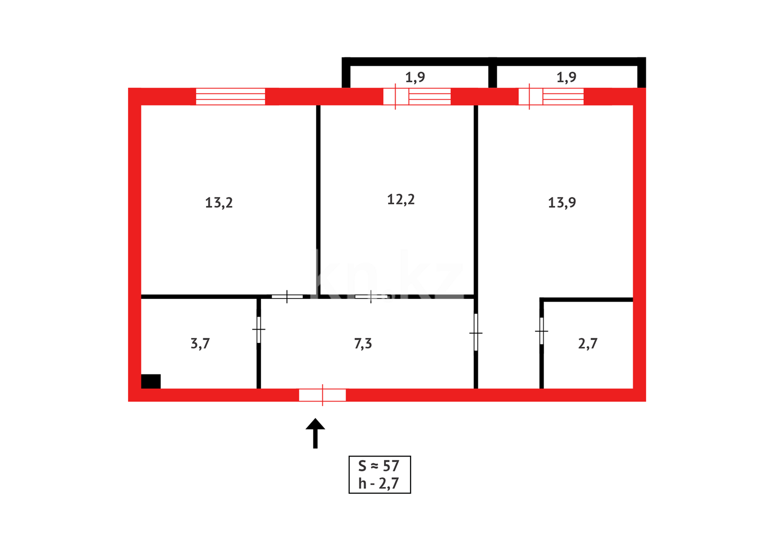 Продажа 2-комнатной квартиры, 56.8 м² - Продажа и аренда жилой и коммерческой недвижимости в Казахстане фото 14 из 14