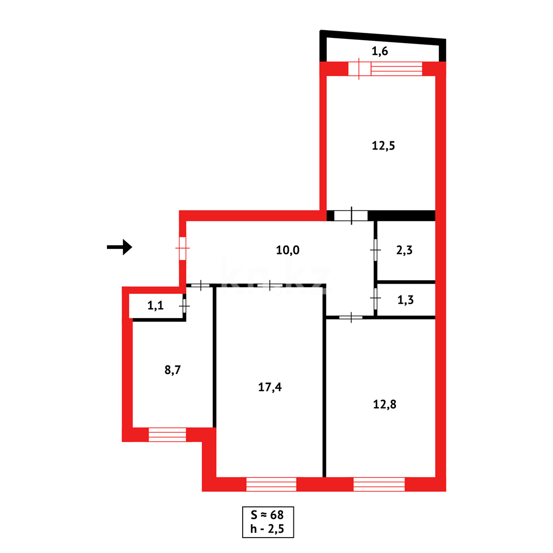 Продажа 3-комнатной квартиры, 68 м², мкр-н Восток-1, дом  16 - Продажа  трехкомнатных квартир в Караганде фото 16 из 16