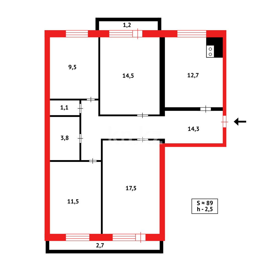 Продажа 4-комнатной квартиры, 86 м², ул. Гоголя, дом  51/1 - Продажа  четырехкомнатных квартир в Караганде с фото фото 18 из 18