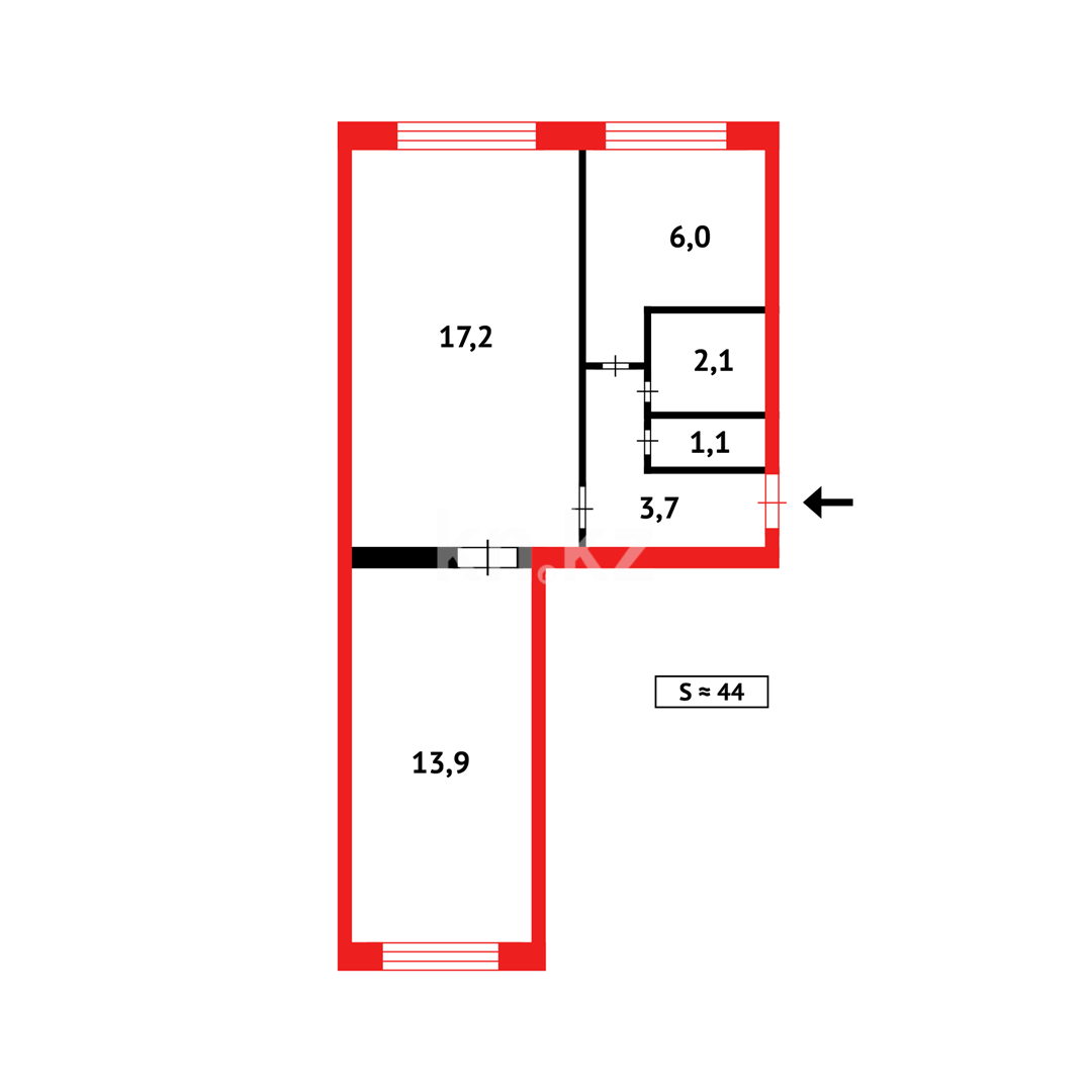 Продажа 2-комнатной квартиры, 44 м², мкр-н 22 - Продажа квартир в Караганде фото 1 из 1