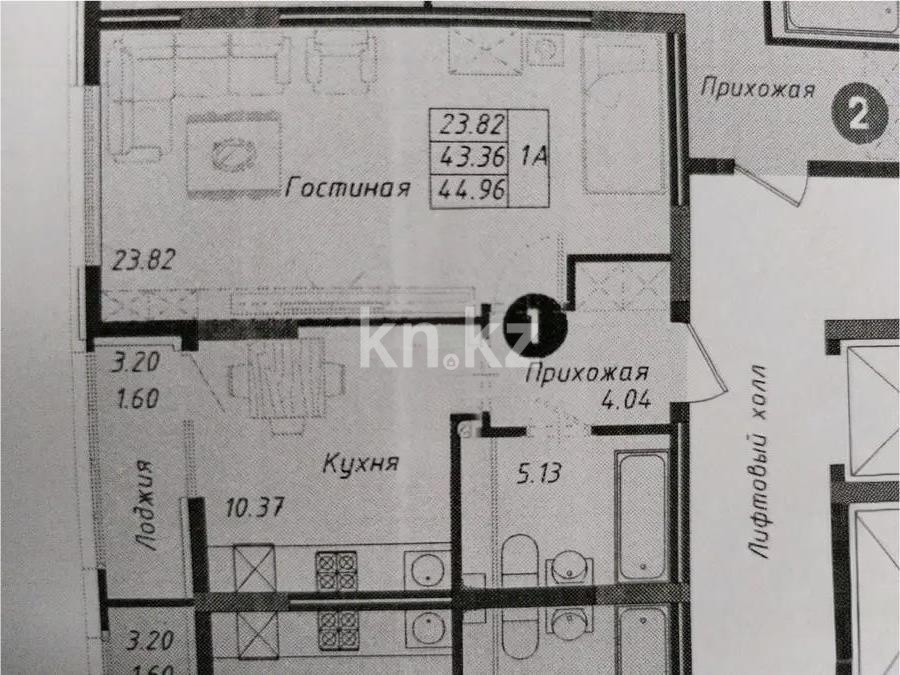 Продажа 1-комнатной квартиры, 44.96 м², ул. Байтурсынова, дом  16 стр - Продажа  однокомнатных квартир в новостройках Астаны без посредников с фото фото 1 из 1
