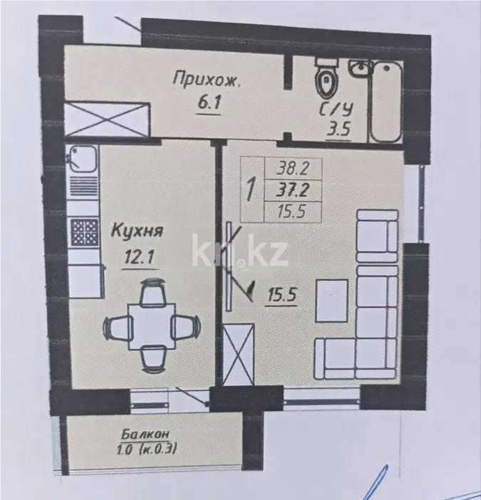 Продажа 1-комнатной квартиры, 39 м², ул. Бейбарыс Султан, дом  15а - Продажа  однокомнатных квартир в новостройках Астаны фото 1 из 1
