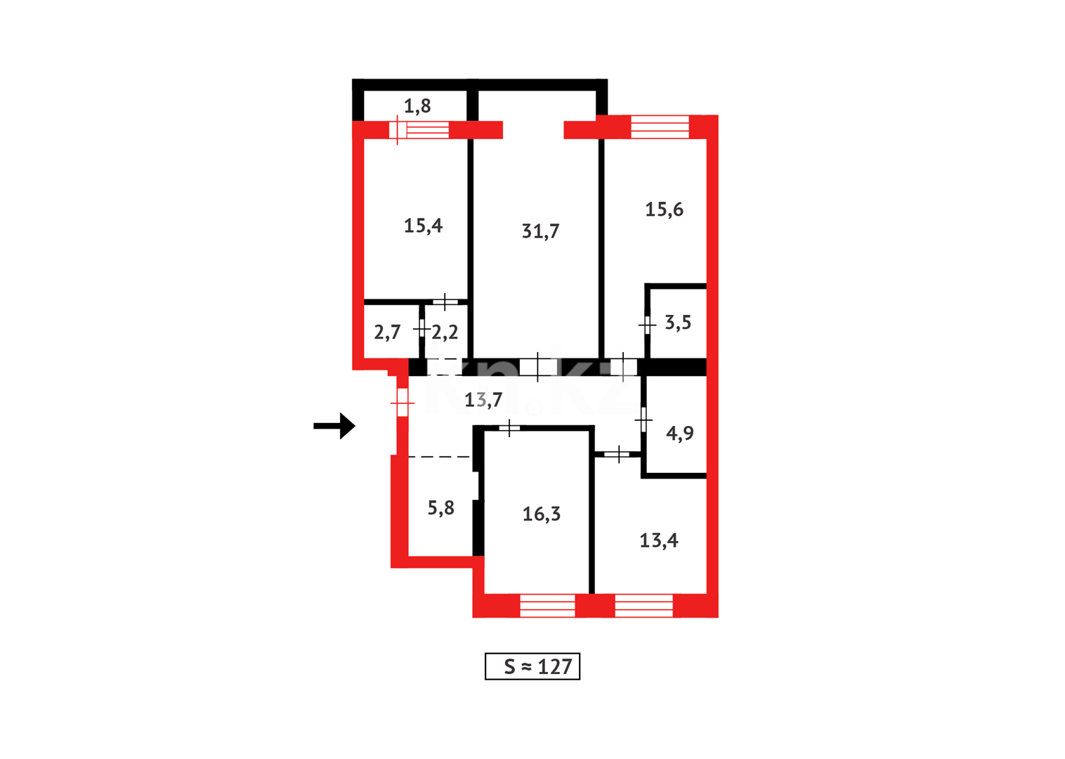 Продажа 4-комнатной квартиры, 127 м², ул. Мухамедханова - Продажа квартир в Казахстане фото 10 из 10