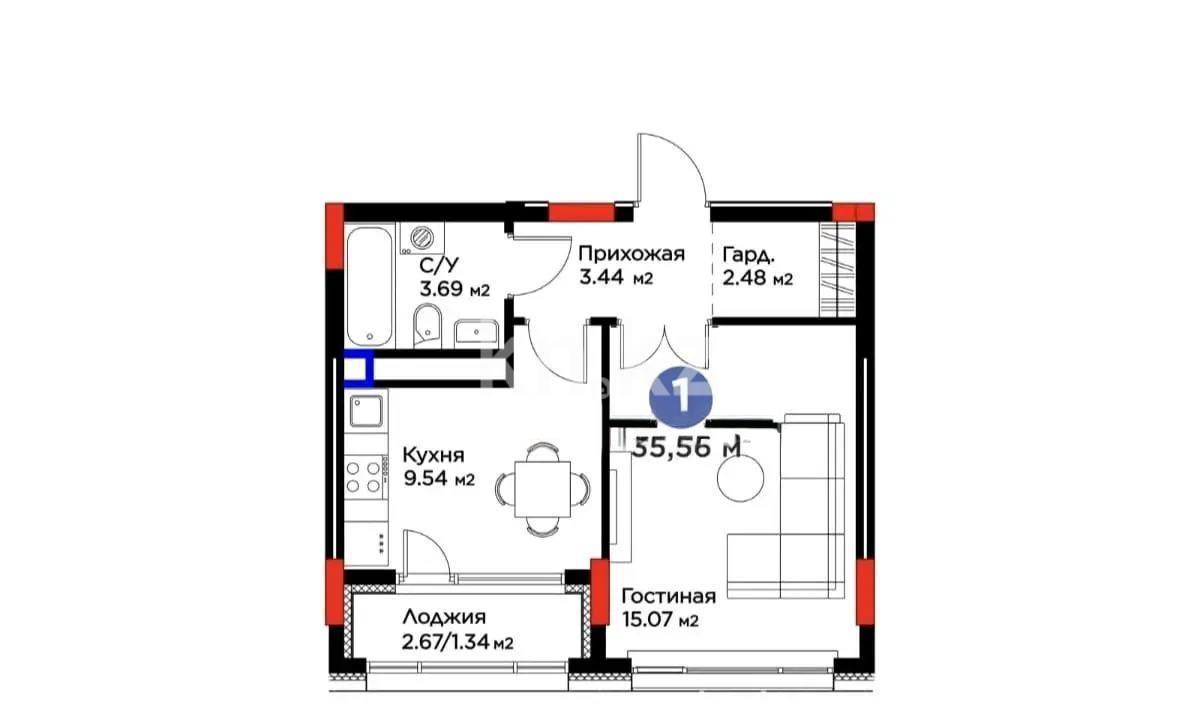 Продажа 1-комнатной квартиры, 35.56 м² в Астане