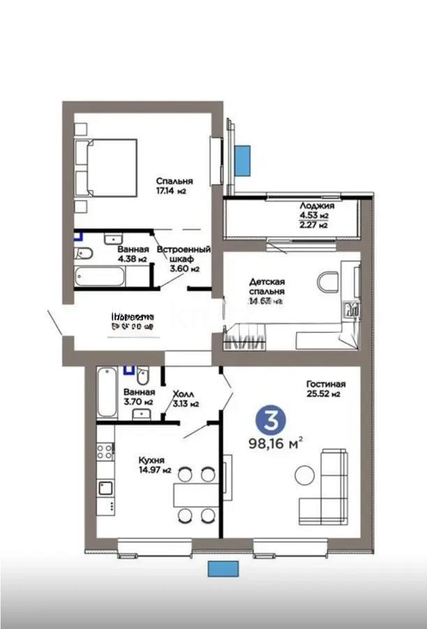 Продажа 3-комнатной квартиры, 98.16 м² в Астане