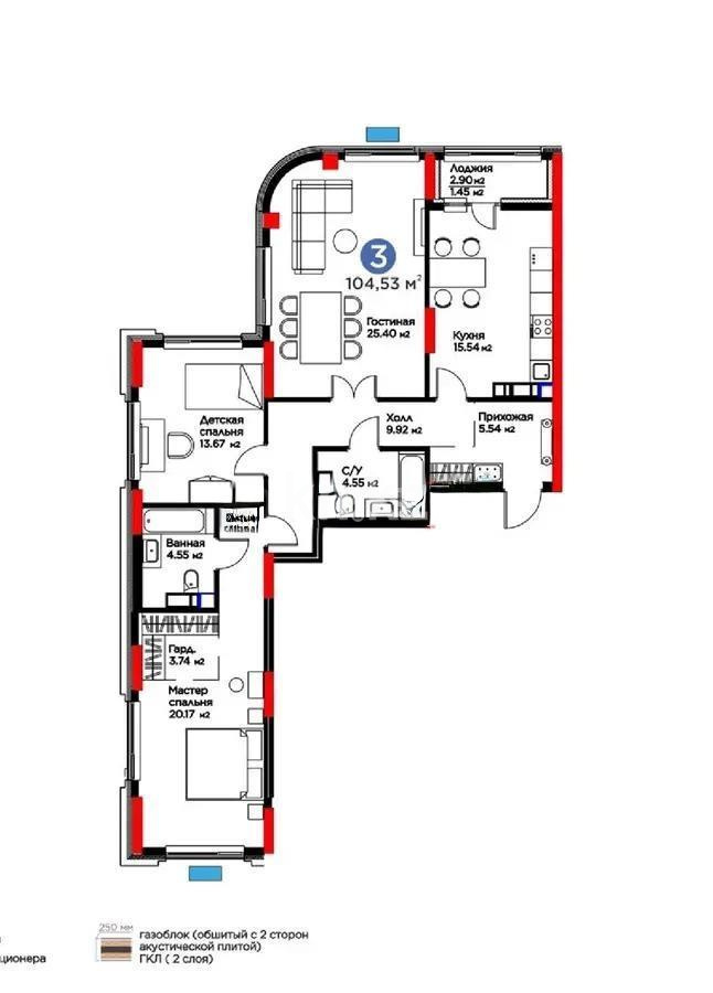 Продажа 3-комнатной квартиры, 105 м², ул. Рыскулова, дом  9 стр - Продажа  трехкомнатных квартир в новостройках Астаны без посредников фото 1 из 1