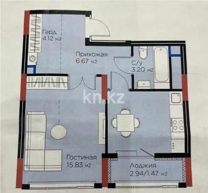 Продажа 1-комнатной квартиры, 40.35 м² в Астане