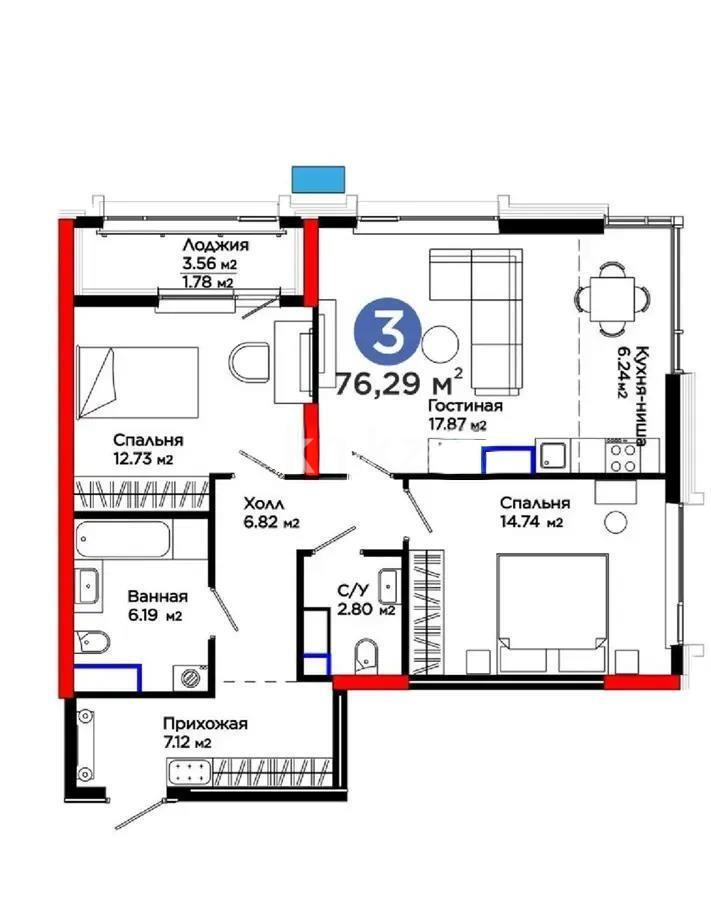 Продажа 3-комнатной квартиры, 76 м², пр. Аль-Фараби, дом  3 - Продажа  трехкомнатных квартир в Астане без посредников с фото фото 1 из 1