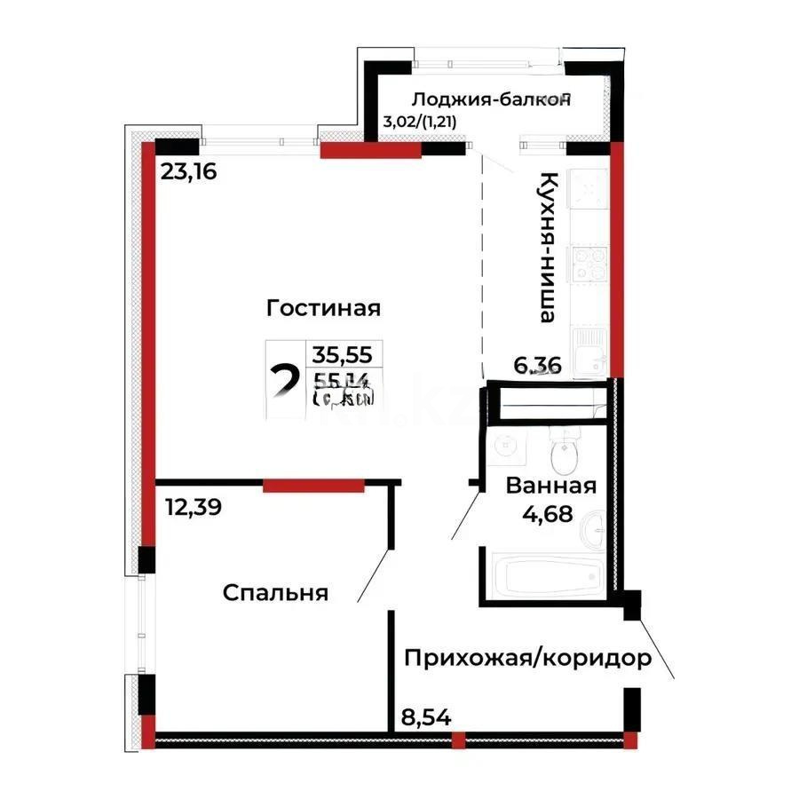 Продажа 2-комнатной квартиры, 56 м², ул. Толе би, дом  25а - Продажа  двухкомнатных квартир в Астане без посредников с фото фото 1 из 1