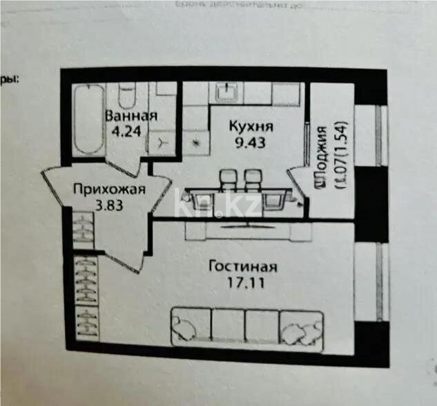 Продажа 1-комнатной квартиры, 36.15 м² в Астане