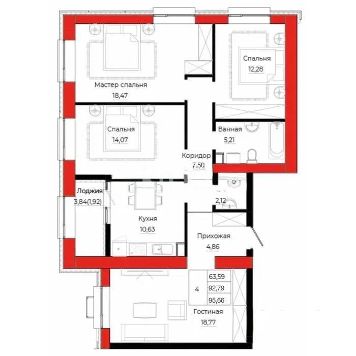Продажа 4-комнатной квартиры, 95.66 м² - Недвижимость в Казахстане - страница 20 фото 1 из 1