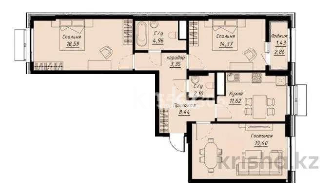 Продажа 3-комнатной квартиры, 86 м², ул. Е-430, дом  2/4 в Астане