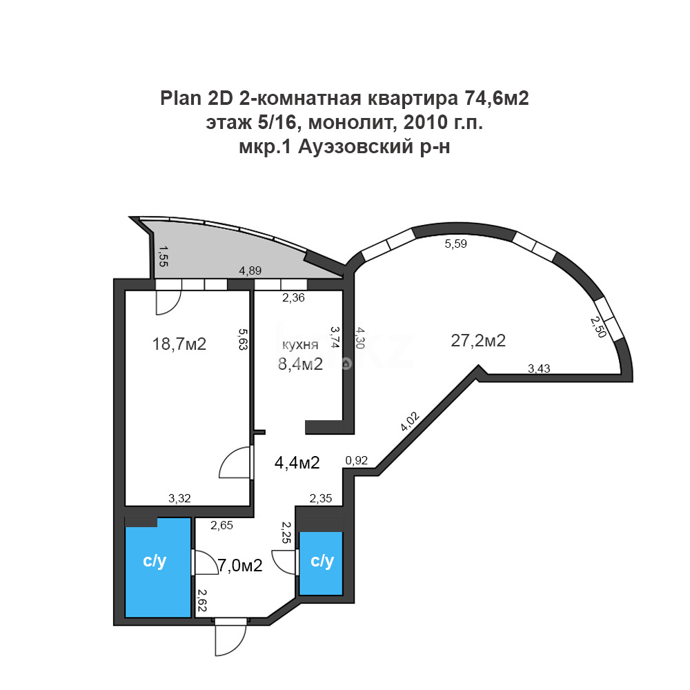Продажа 2-комнатной квартиры, 74.6 м², мкр-н 1, дом  26а в Алматы - фото 4
