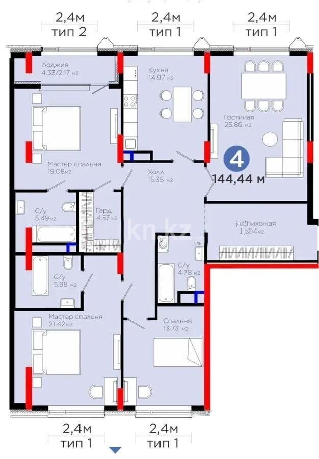 Продажа 4-комнатной квартиры, 145 м² в Астане