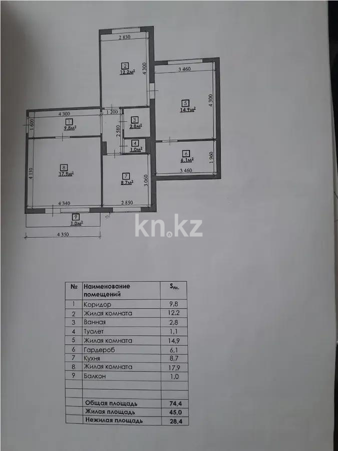 Продажа 3-комнатной квартиры, 74 м² - Продажа трехкомнатных квартир от собственников в Караганде фото 1 из 1