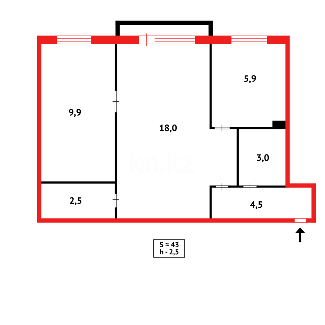 Продажа 2-комнатной квартиры, 45 м², ул. Маяковского - Продажа  двухкомнатных квартир в Темиртау фото 15 из 15