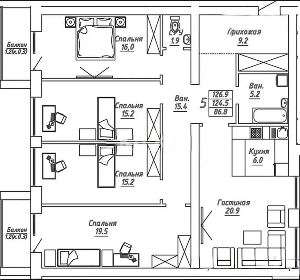 Продажа 5-комнатной квартиры, 127 м², ул. Бокейхана, дом  13 стр - Продажа  пятикомнатных квартир в новостройках Астаны фото 6 из 6