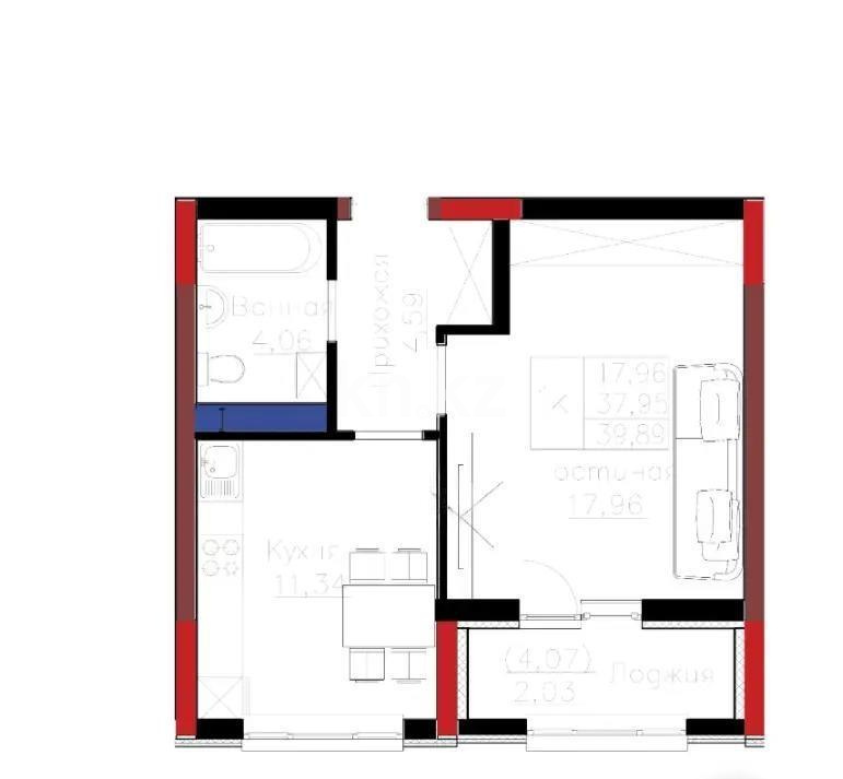 Продажа 1-комнатной квартиры, 39.89 м² - Продажа  однокомнатных квартир в новостройках Астаны без посредников фото 1 из 1
